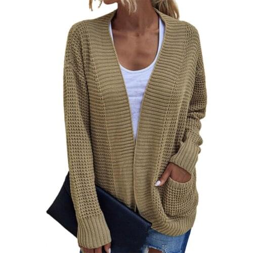 Knitted Cardigan Women Tops Long Sleeve Autumn Winter Pockets Open Front Women Sweater Coat Outerwear Casual Womens Clothing