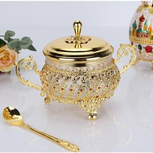 High-end European sugar bowl kitchen supplies spice bottle glass seasoning jar seasoning box seasoning bottle glass alloy