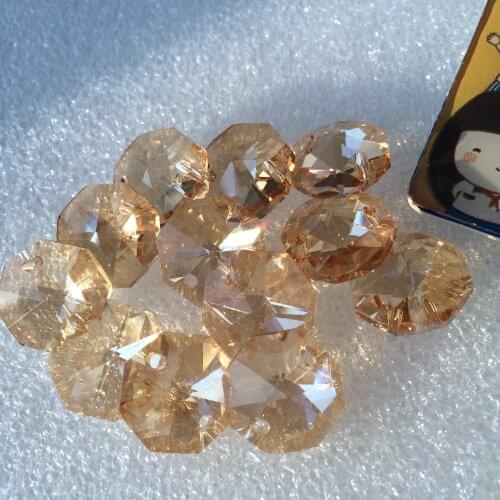 Top Quality 200pcs/lot 14mm Champange Crystal Octagon Chandelier Beads in 2 holes Glass Curtain Beads Lighting Parts Supplies