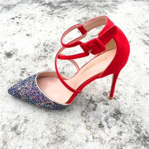 2019 Fashion free shipping Women Lady Glitter suede Leather Poined Toe Stiletto high heel shoe pump HIGH-HEELED SHOE dress shoes