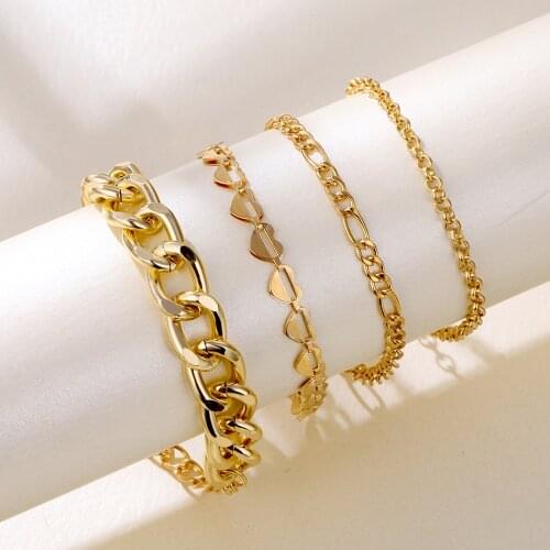 Hot selling new jewelry 4-piece set with multi-layer tassel hollow love metal bracelet for women party gifts wholesale