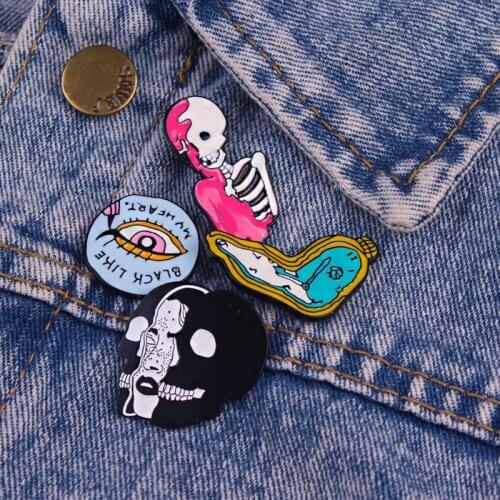 Punk Skull Pin Badges On Clothes Enamel Pins Anime Icons Cartoon Metal Badges Stripes For Clothes Set Badge For Jeans Jacket DIY