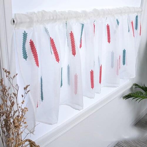 1pcs Embroidery White Kitchen Curtains for Small Window Home Decor Wheat Ear Patter Tulle Rod Pocket Curtain Tulle DL051#30