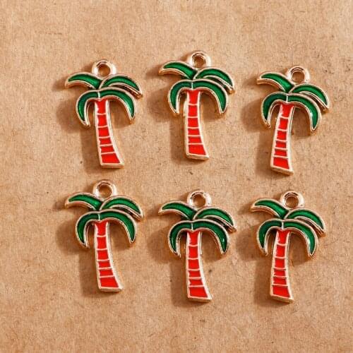 10pcs 13*18mm Summer Enamel Coconut Trees Charms for Jewelry Making Earring Pendant Bracelet Necklace Charms DIY Findings