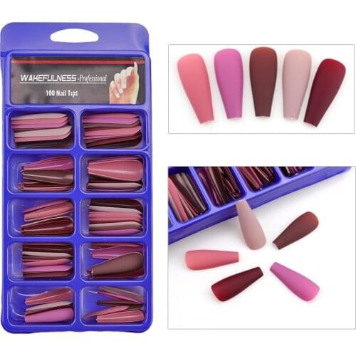 100 Pieces Long Press Fake Nail Tips Colorful Ballerina Full Cover Glossy False Nails For Women Girls Nail Art DIY Decoration