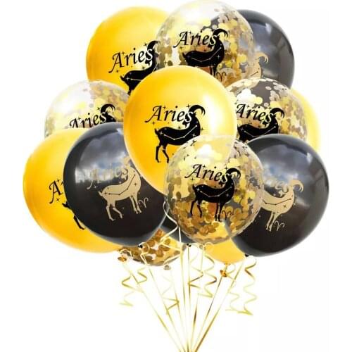 15Pcs Creative 12 Constellation Sequins Party Balloons Decoration Wedding Balloons Black Gold Transparent Latex Balloon Supplies