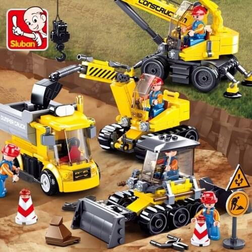 465pcs Sluban Building Block 0810 Construction Machinery Set Crane Excavator Forklift Assembly Model Assembly Toy Gifts