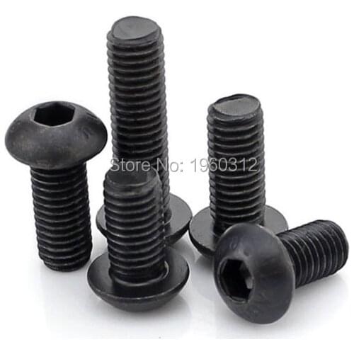 50Pcs 20pcs 10pcs M2 M2.5 M3 M4 M5 M6 M8 *3-50mm Grade10.9 iso7380 Black Round Head Screws Mushroom Hex Socket Button Head Screw