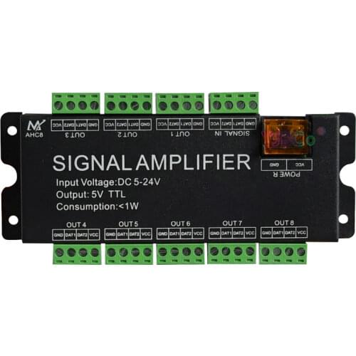 8-channel signal LED Amplifier DC5V 12V 24V Input,5V TTL signal Output for WS2811/2812B/WS2815/WS2813 LED Strip Light