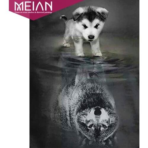 Meian,Full,Diamond Embroidery,Animal,Dog Wolf,5D,Diamond Painting Cross Stitch,3D,Diamond Mosaic Crafts,Christmas,Gift