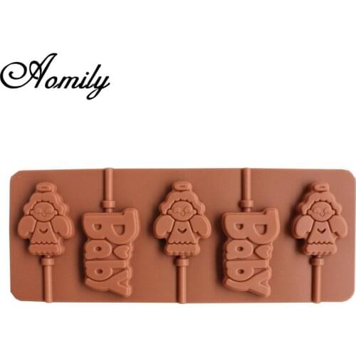 Aomily 3D Angel Baby Lollipop Candy Chocolate Mold DIY Bakeware Silicone Handmade Pop Sucker Sticks Lolly Mold with Stick Shape