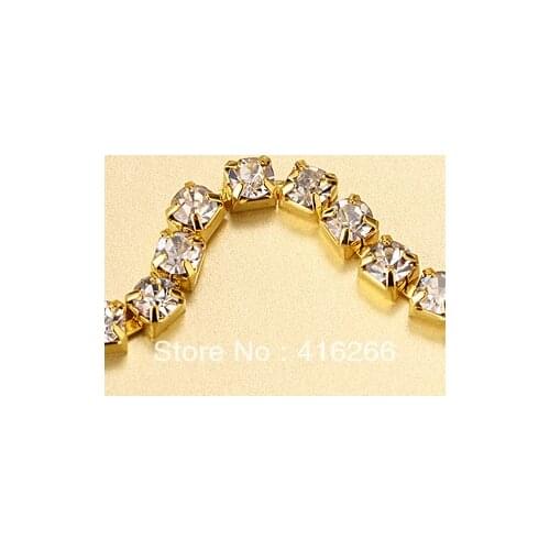 Free shipping!ss16(4mm) Crystal stone,Crystal chain Rhinestone cup chain,Golden base,10yards/set, garment accessories