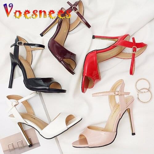Voesnees Shoes Woman Sandals Summer 2020 Ladies Fish Mouth Stiletto Sandals Female Mid-heel 8/10CM Rubber Sole High Heels Women