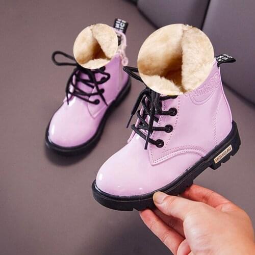 Kids Fashion Rubber Boot Children Patent Leather Botas Boys Girls Waterproof Plush Snow Boots Toddler Sneakers Ankle Boot