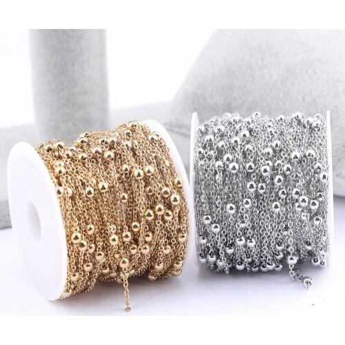 10meters/roll 3mm Ball Beaded Stainless Steel Gold Jewelry Chains For Necklace Bracelets Making Diy Earrings Supplies