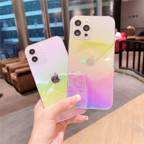 Rainbow Gradient Color Transparent Phone Case For iPhone 12 11 Pro Max XR X XS Max 7 Plus Mini Clear Colorful Back Cover