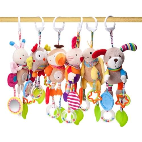 0-12 Months Newborn Baby Plush Stroller Toys Baby Rattles Mobiles Cartoon Animal Hanging Bell Educational Baby Toys