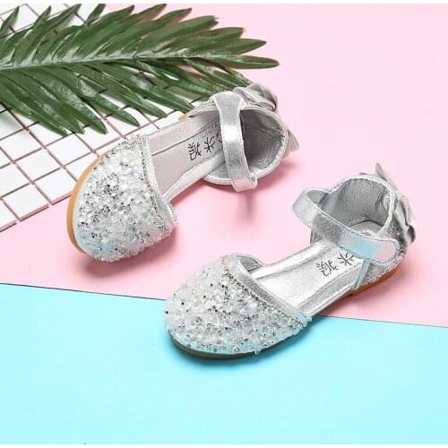 Children Fashion Rhinestone Bow GirlS Princess Dress Beach Leather Shoes Kids Summer Dance Sandals 2021 3 5 6 8 9 10 11 12 Yea