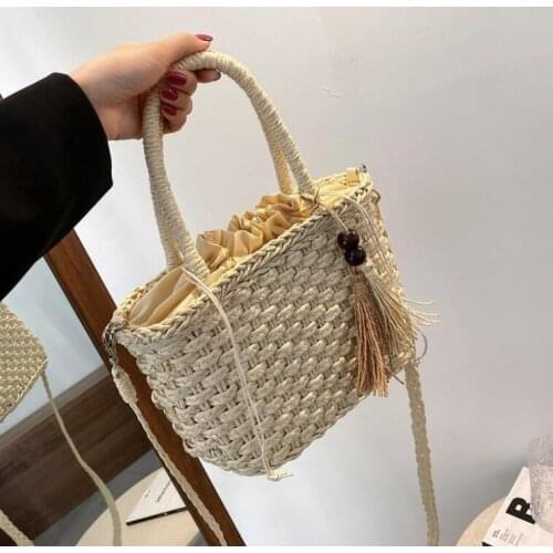 Design retro literary beach seaside vacation straw cosmetic bag