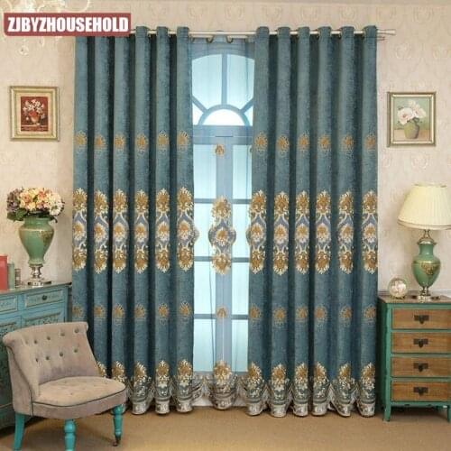 European Luxury Embroidered Blackout Curtains Curtains Luxury Floor Curtains for Living Dining Room Bedroom