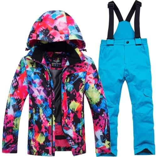 Winter Children Ski Suit Girl Waterproof Hooded Outdoor Snowboard Jacket Boy Overalls Ski Set Warm Snow Pants Skiing Windproof