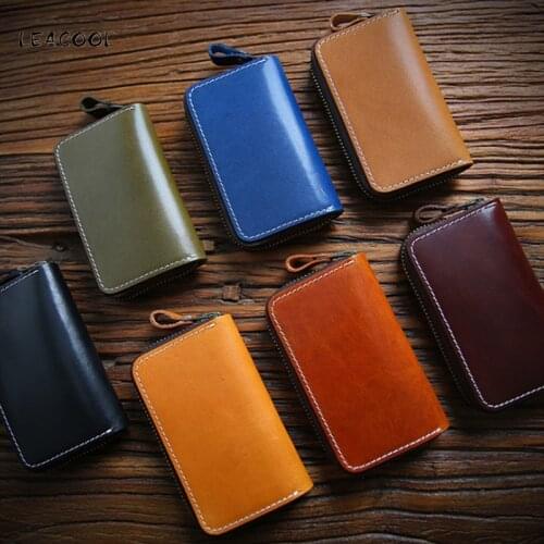 LEACOOL Multifunction Genuine Leather Purse Clutch Wallet Simple Card Holder Bag Organizer Key Wallet Case Housekeeper Pouch