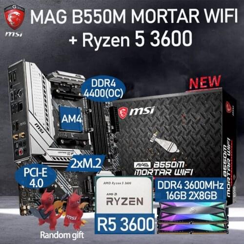 MSI MAG B550M MORTAR WIFI Motherboard Set + AMD Kit Ryzen 5 3600 + Ram DDR4 3600MHz M.2 PCI-E 4.0 AM4 Placa-mãe Kit Desktop B550