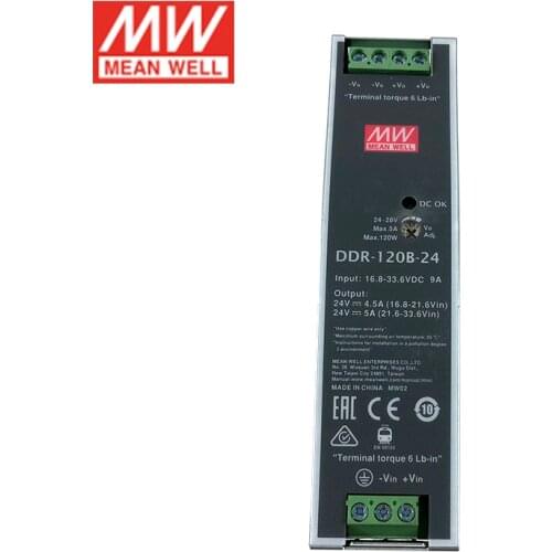 MEAN WELL DDR-120B-24 120W DIN Rail DC-DC Converter 16.8~33.6V DC to 24V DC 5A meanwell Power Supply(24Vdc to 24Vdc) Transformer