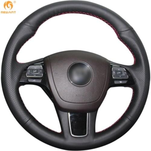 MEWANT Black Artificial Leather Car Steering Wheel Cover for Volkswagen VW Touareg 2011 2012 2013 2014 2015 2016 2017 Interior