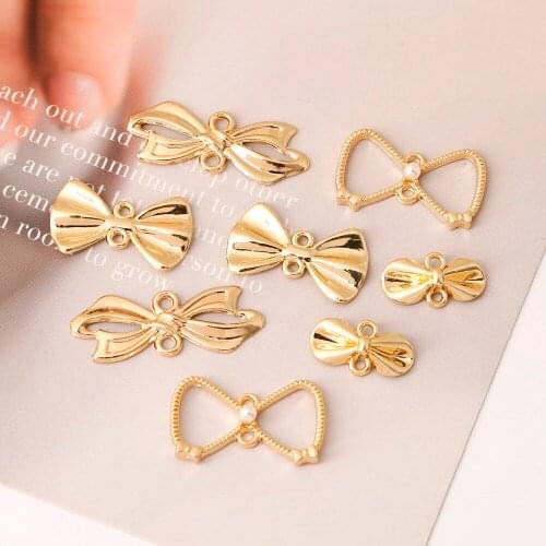 Cute Bowknot 10pcs/lot Metal Gold-color Alloy Bow Pendant Charms for DIY Necklace Bracelet Earring Jewelry Making Accessories