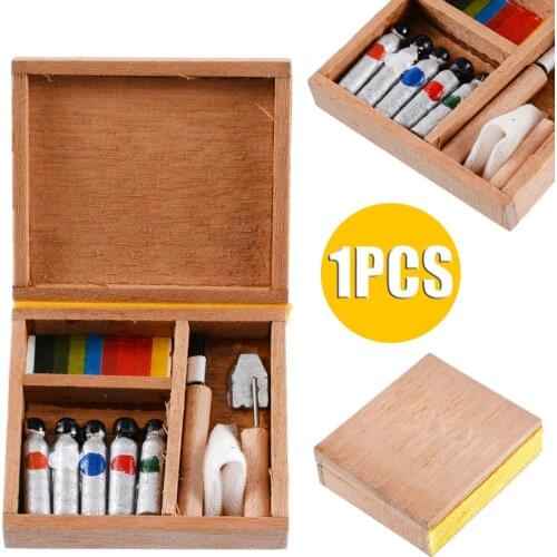 1:12 Miniature Artist Paint Pen Wooden Box For 1:12 Dollhouse Furniture Accessory Hot Sale New