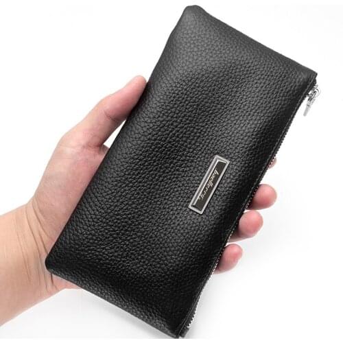 Baellerry Men Wallets Genuine Leather Male Clutch Bags Long Zipper Cowhide Purse Thin Young Man Retro Hand Bag Soft Pouch
