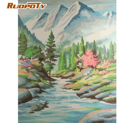 RUOPOTY DIY Oil Painting By Numbers For Adults Mountain Landscape Picture By Number 60x75cm Frame DIY Gift Home Artwork