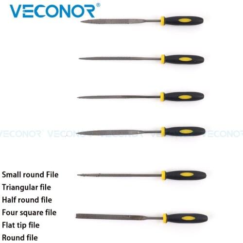 6Pcs File Sharpening Set Multi -shaped Round Flat Triangled Square Willow Semicircle-Shaped Jewellers Tool Handle Color Randomly