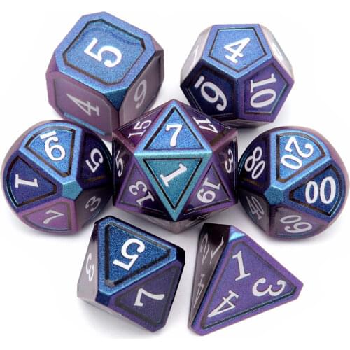 Haxtec Metal Dice Chameleon Color Changing Dice Set Midnight Blue Purple Shift for D&D DND RPG Dice Games