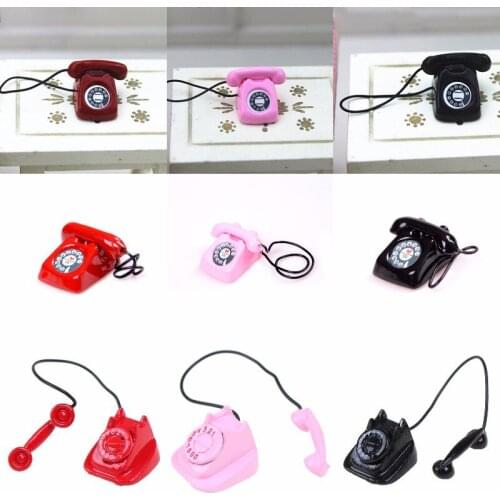 New 1/12 Dollhouse Miniature Metal Phone Telephone Black Classic Toys Pretend Play Doll House Furniture Toys Decoration Gift Kid