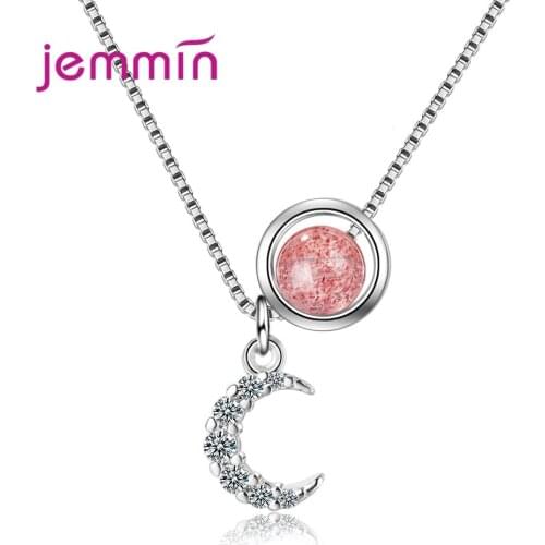 New 925 Sterling Silver Pendant Necklace Sparkling Cubic Zirconia Stone Moon Design Fashion Jewelry Best Gift For Girls