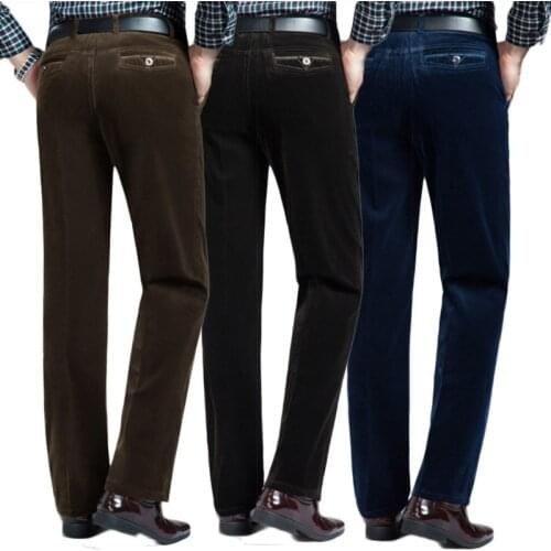 Autumn winter corduroy trousers mens leisure pants high waist straight middle-aged wash and wear business casual corduroy pants