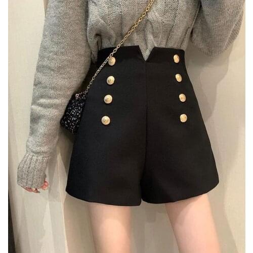 Shorts Women Autumn And Winter High Waist Double Breasted Suit Pants Black Pants Straight Shorts Womens Pants Ropa Mujer