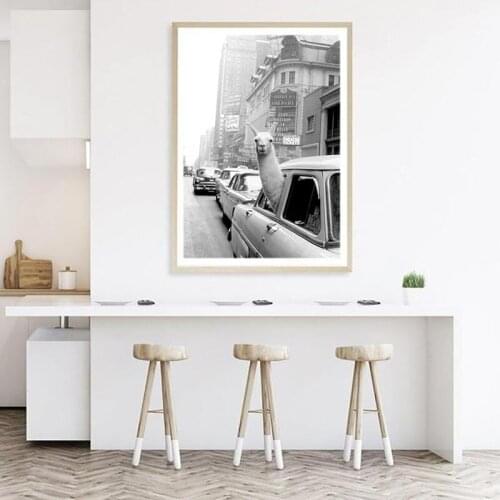 Modern Posters Black & White Car Alpaca Landscape European Street Canvas Paintings Wall Art Pictures For Living Room Home Decor