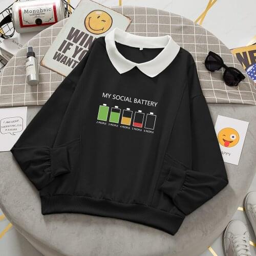 Sweatshirt Oversized Women My Social Battery Hoodies for Teen Girls Pullovers Female Kawaii Hoodie Harajuku Black Long Sleeve