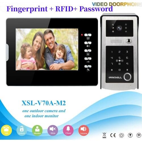 Fingerprint RFID Password Unlock Video Intercom 7 Inch Monitor Visual Door Phone Video Doorbell Intercom Home Security System