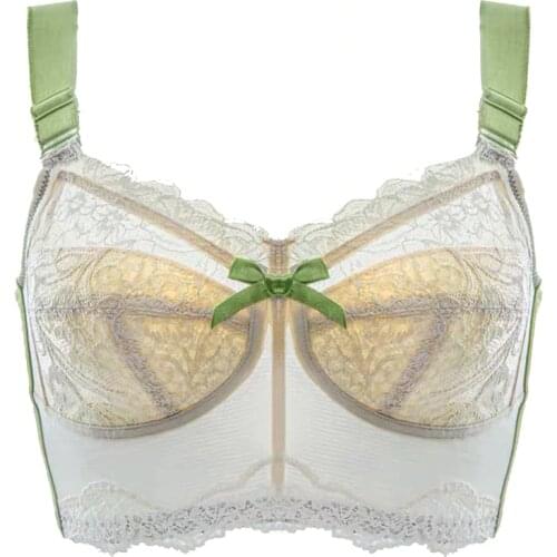 Womens Full Surpport Underwear Elegant Constrat Color Soft Cup Lace Push Up Minimizer Ladies Big Bra New 36 38 40 42 A B C D E