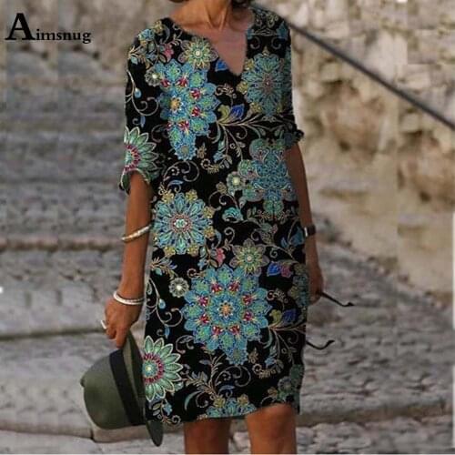 Vintage 2021 Women Elegant Flower Print Dress Bohemian Linen Dress Summer Casual Knee-Length Dresses Robe Femme Plus Size S-3XL