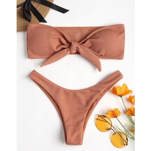 2021 New Bikini Hot Sale Swimsuit Women Sexy Lace Up Back Solid Bikini Set Two Piece Swimsuit Bathing Brazilian Bikini Suit