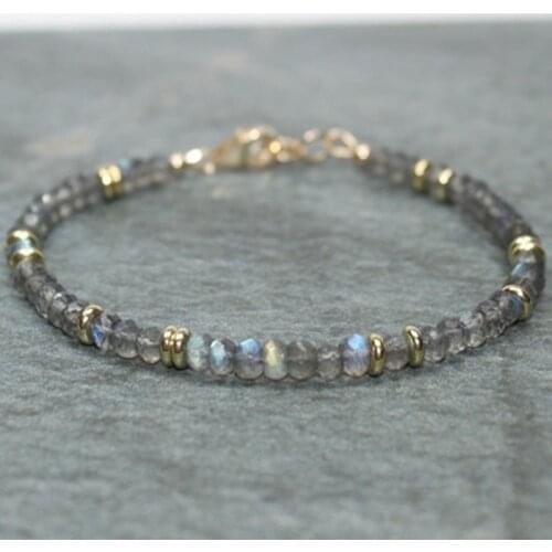 Labradorite Bracelet Labradorite Brass Blue Flash Beaded Layering Bracelet Black Beaded Bracelets Womens Jewelry