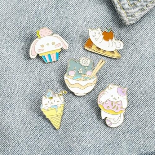 Cat Ice Cream Donuts Cute Brooches Jewelry Women Badges Cartoon Enamel Lapel Pins Gifts For Friends