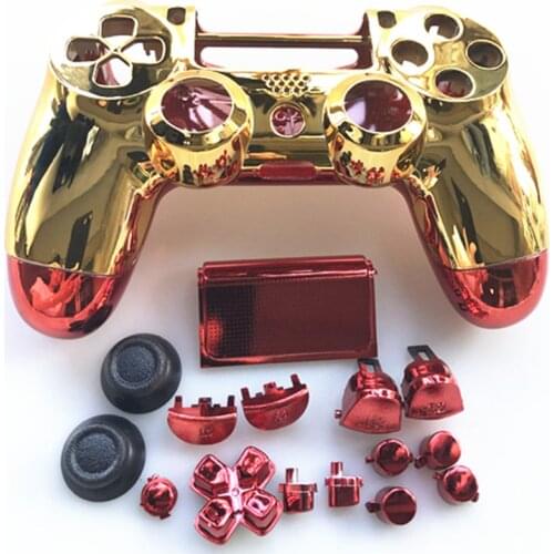 For PS4 PRO Playstation 4 PRO JDS 040 V2 Controller Shell Chrome Front Golden Back Red JDM 040 Full Housing Case Replacement