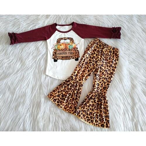 Kids fashion syle winter fall long sleeve outfit girl pumpkin farm car top and bell pants outfit girl clothing set for Halloween