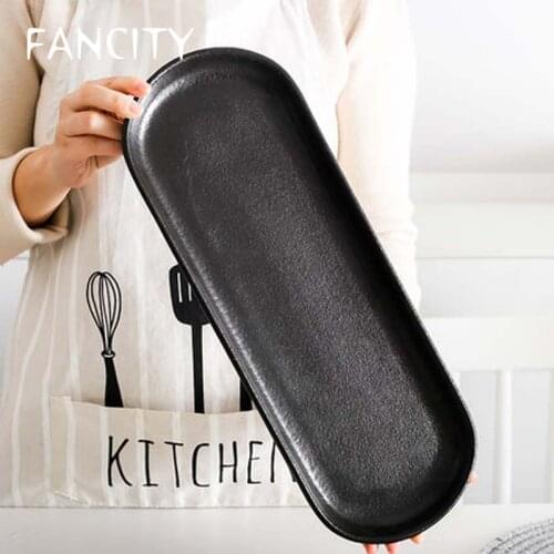 FANCITY Western food plate tray Nordic home creative ceramic saury plate long oval plate dish plate dinner plate